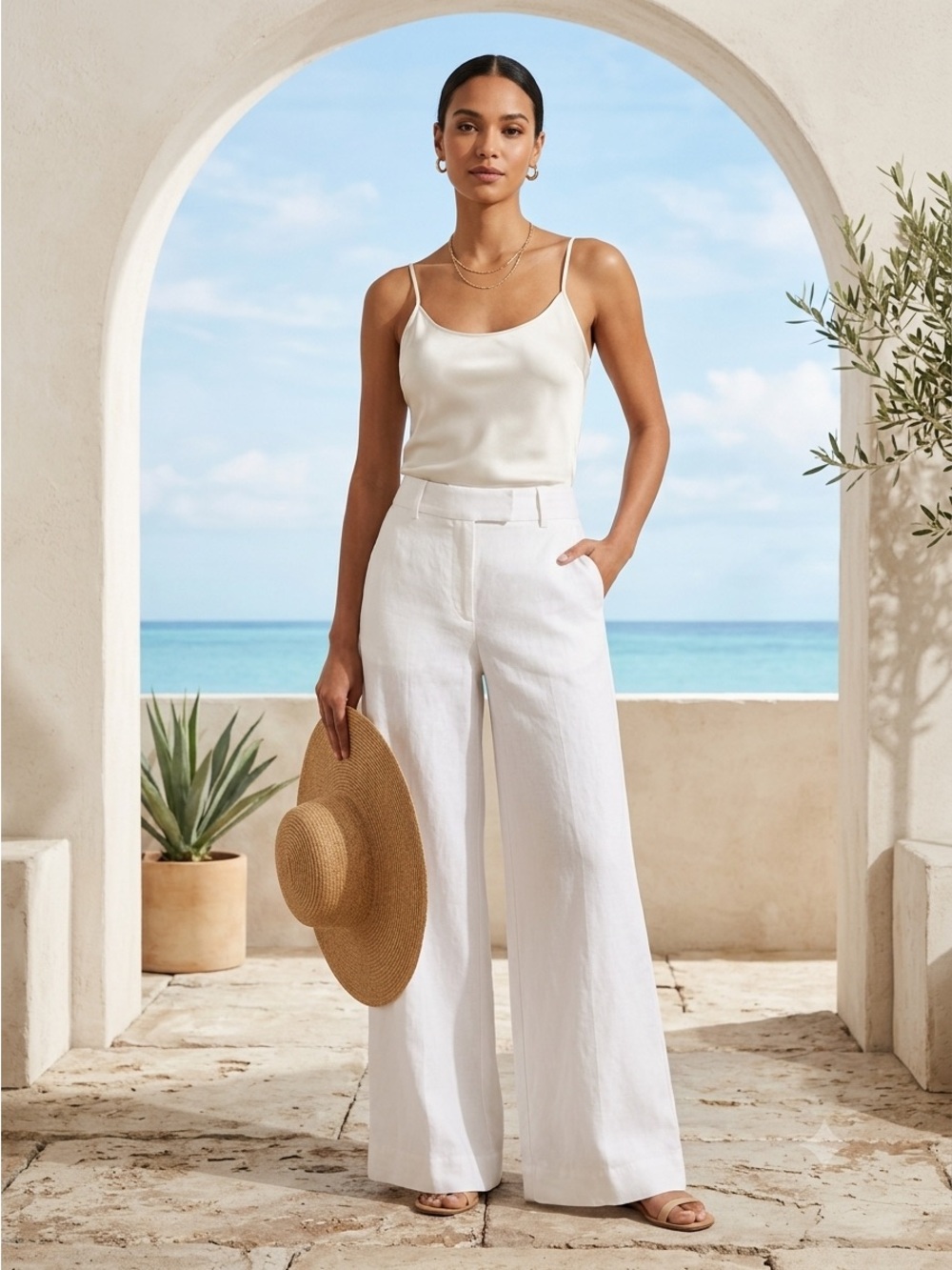 Diane von Furstenberg White Wide Leg Linen Palazzo Pants - US 4